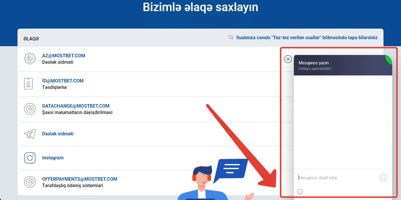 Mostbet texniki dəstək çatı