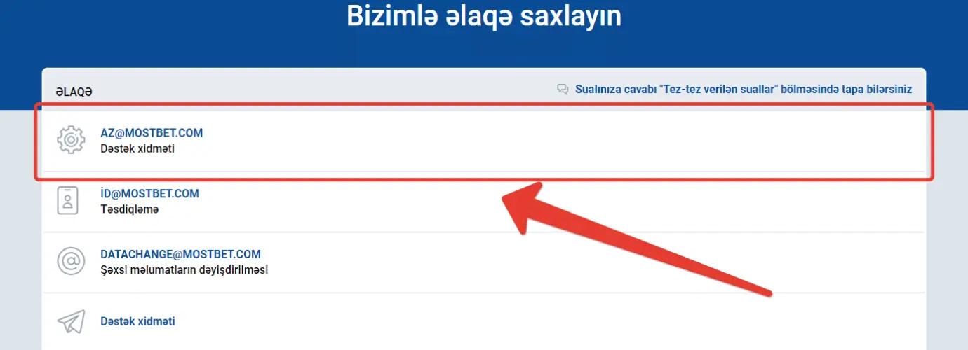 Mostbet texniki dəstək poçtu
