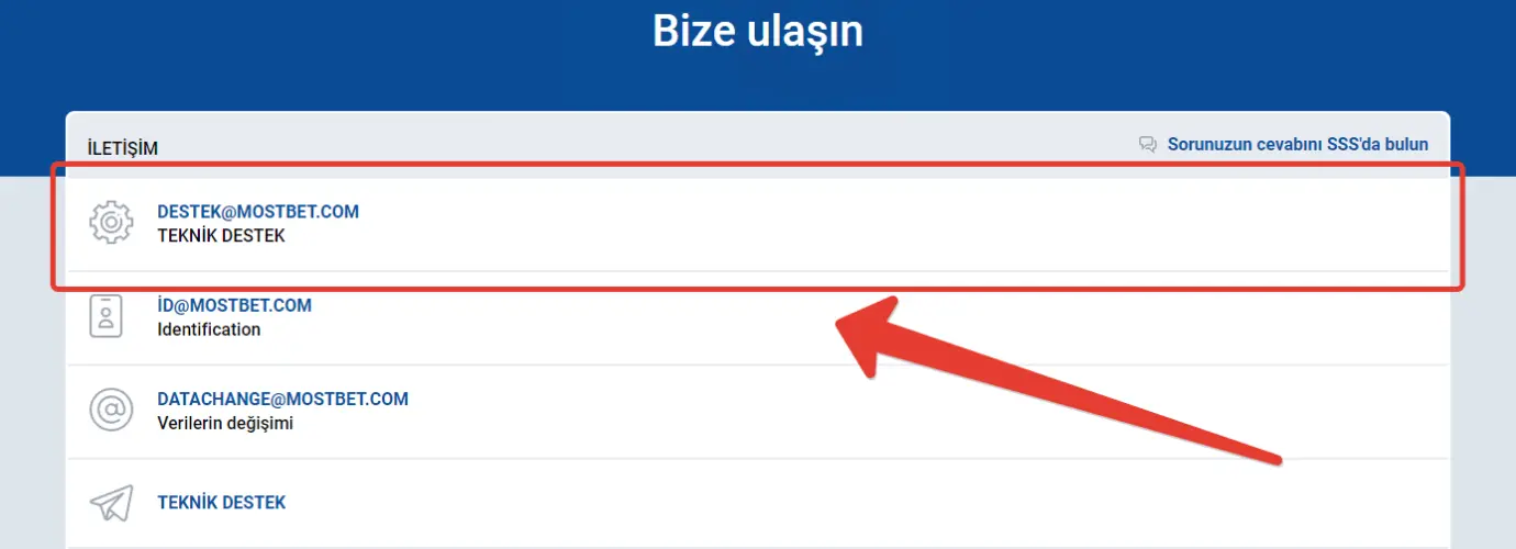 Mostbet teknik destek e-postası