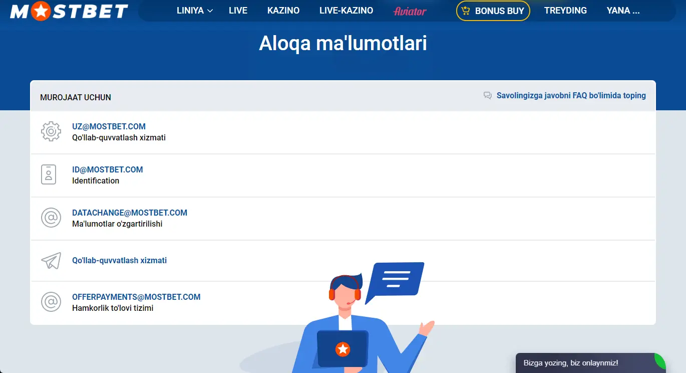 Mostbet qo'llab-quvvatlash aloqalari
